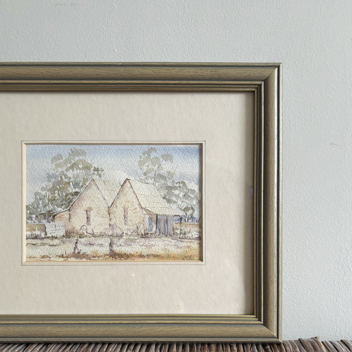Vintage Original 'Farmhouse' Watercolour Painting in Frame