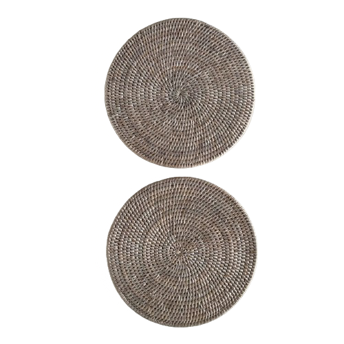 Set of 2 White Washed Rattan Placemats