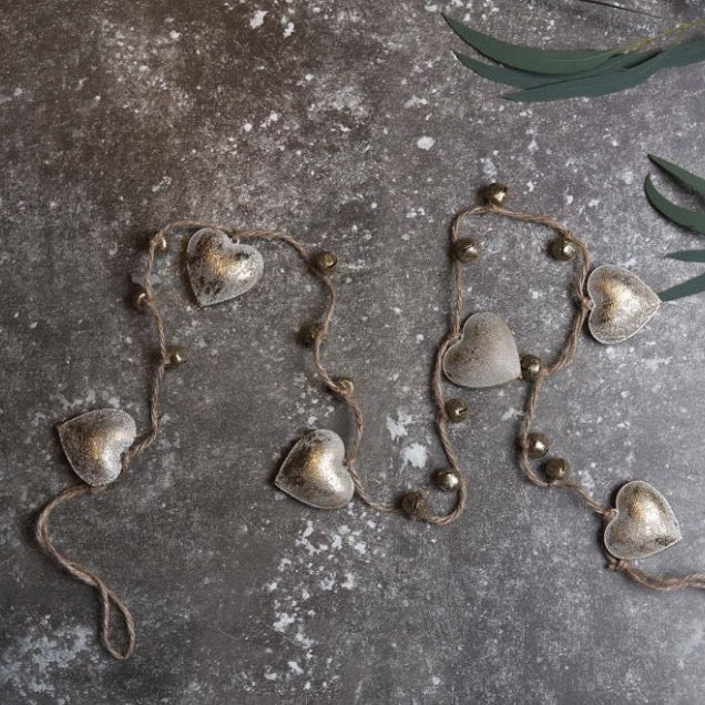 Antique Gold Heart & Bell Garland