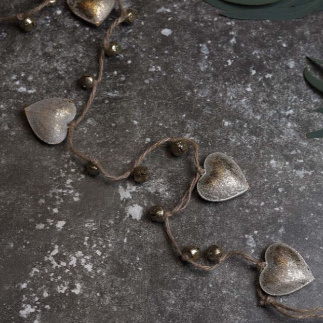 Antique Gold Heart & Bell Garland