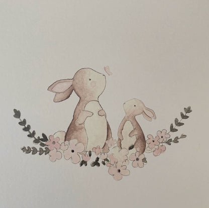 Mummy & Baby Bunny Floral Illustration