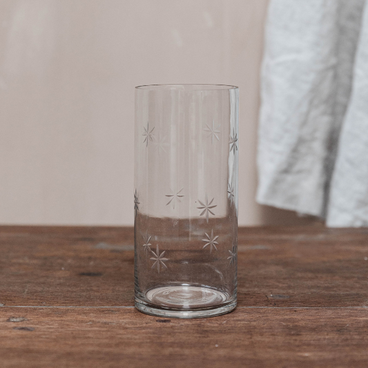 Glass Vase with Star Etched Pattern