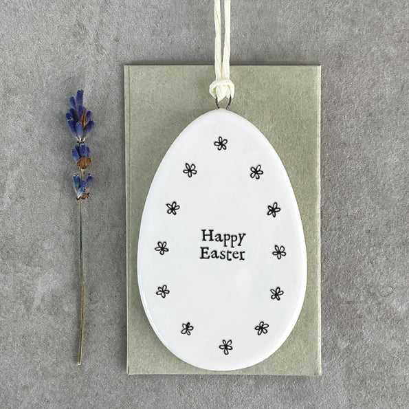 'Happy Easter' Porcelain Hanging Egg Decoration
