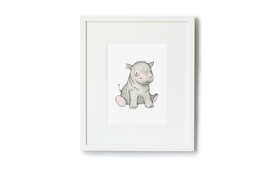 Watercolour Hippo Framed Print