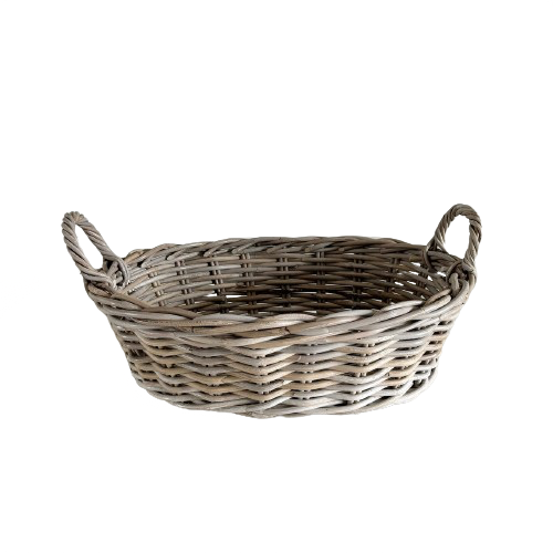 Grey Rattan Low Basket - Oval