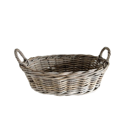 Grey Rattan Low Basket - Oval