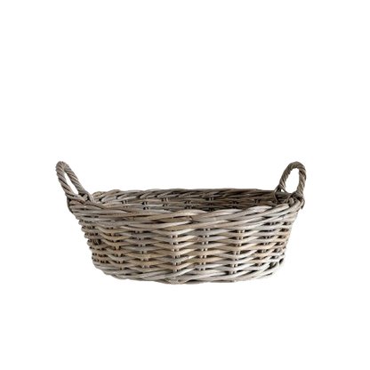 Grey Rattan Low Basket - Oval