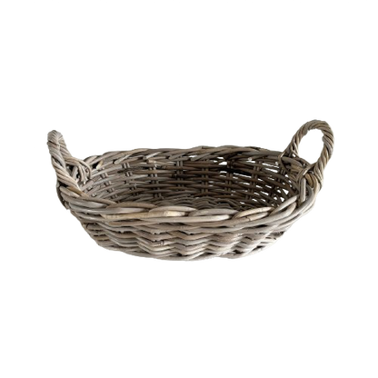 Grey Rattan Low Basket - Oval