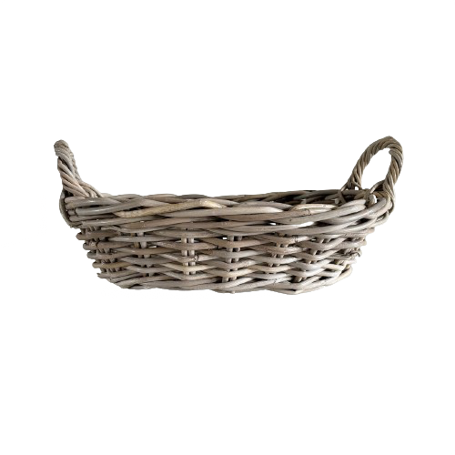 Grey Rattan Low Basket - Oval
