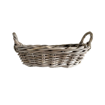 Grey Rattan Low Basket - Oval