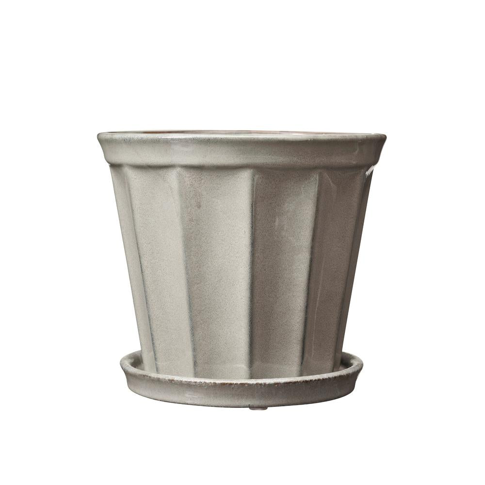 Fluted Stoneware Plant Pot and Saucer