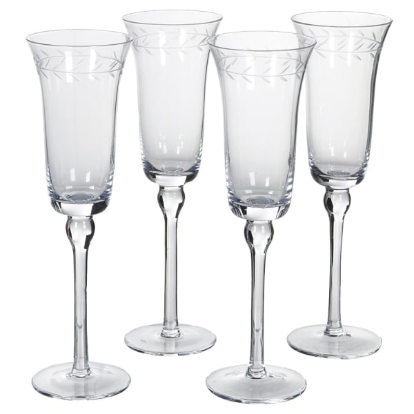 Set of 4 Champagne Glasses with Leaf Garland Detail