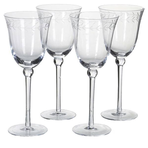 Set of 4 Wine Glasses with Leaf Garland Detail