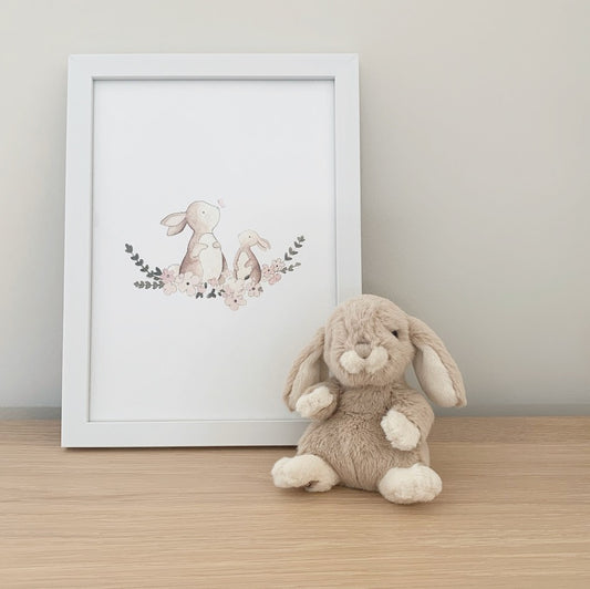 Mummy & Baby Bunny Floral Illustration
