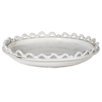 Off-White Ceramic Wave Edge Decorative Bowl