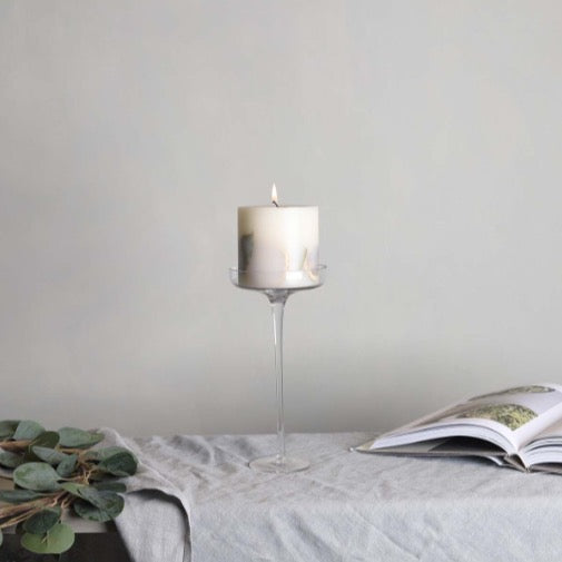 Clear Glass Stem Candle Holder