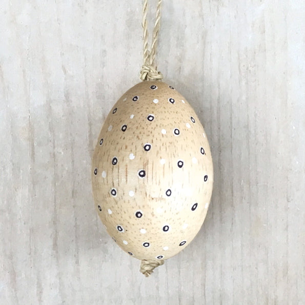 Wooden Hanging Egg with Dotty Pattern