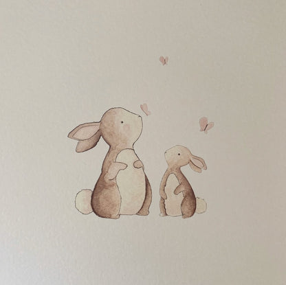 Mummy & Baby Bunny Butterfly Illustration