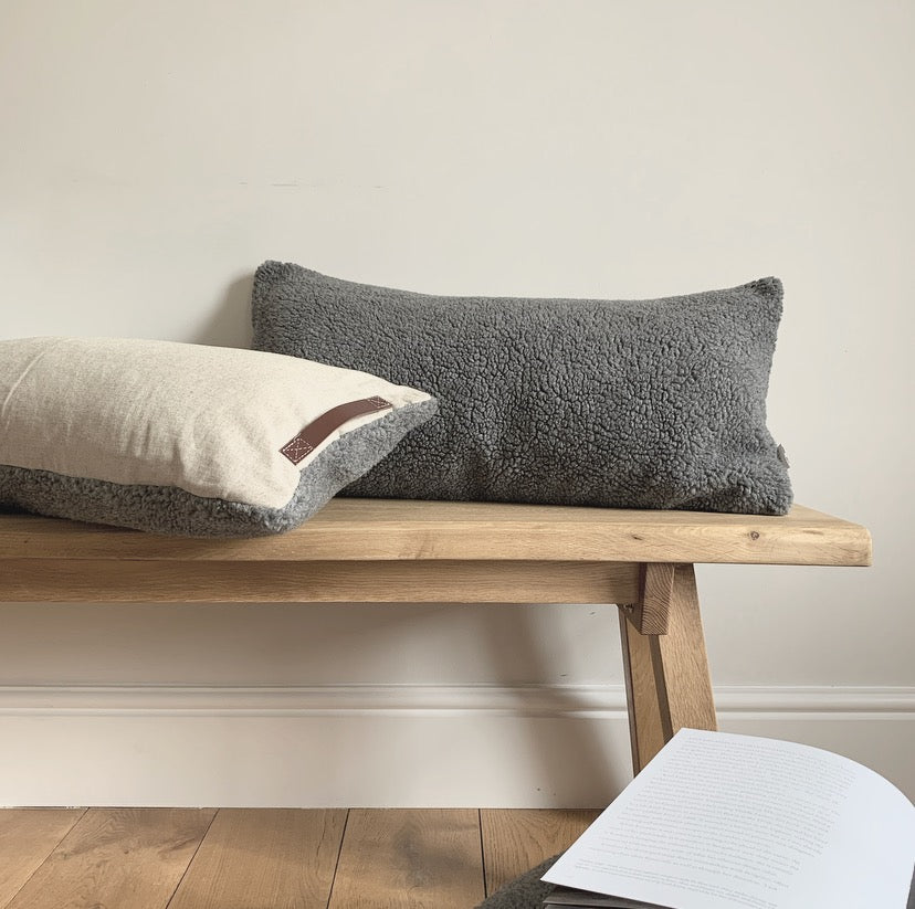 Grey Sheepskin Rectangular Cushion