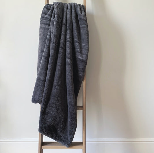 Charcoal Faux Fur Throw