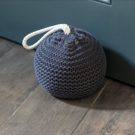 Grey Cotton Knitted Doorstop