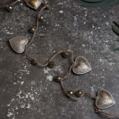 Antique Gold Heart & Bell Garland